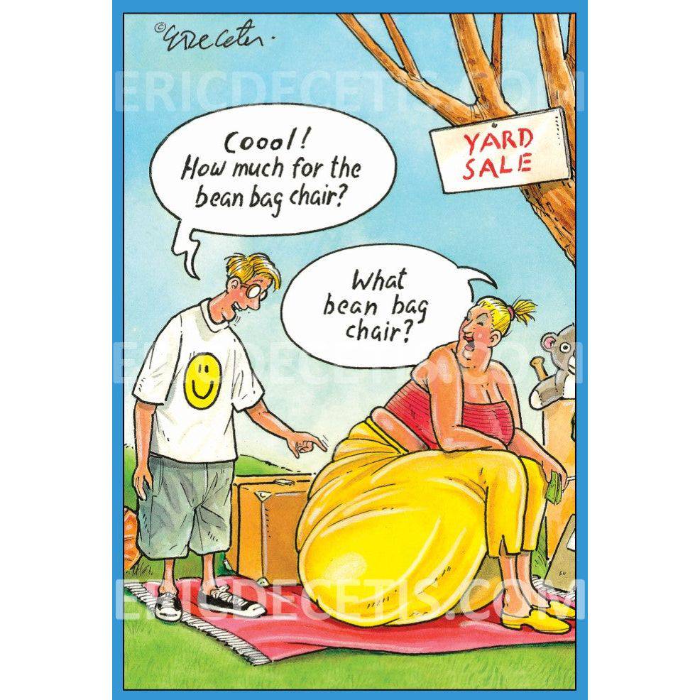 Pictura Bean Bag Chair Birthday Card by Eric Decetis, featuring colorful illustrated bean bag chair design on the front.